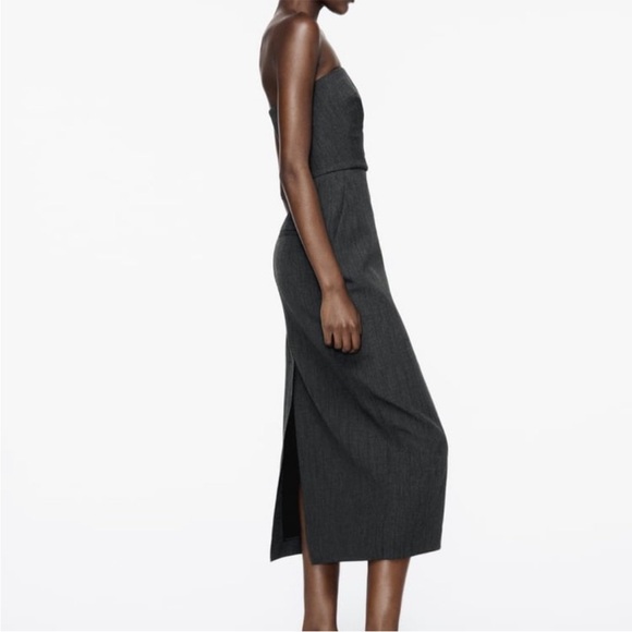 NWT GRAY ZW COLLECTION STRAPLESS MIDI DRESS - Picture 3 of 5